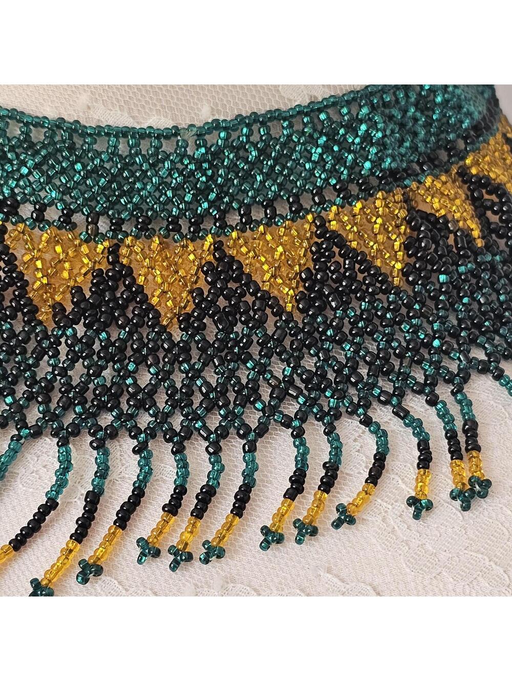 Beaded Bib Necklace Fringe Tribal Southwestern Festival Statement Collar - Picture 4 of 13